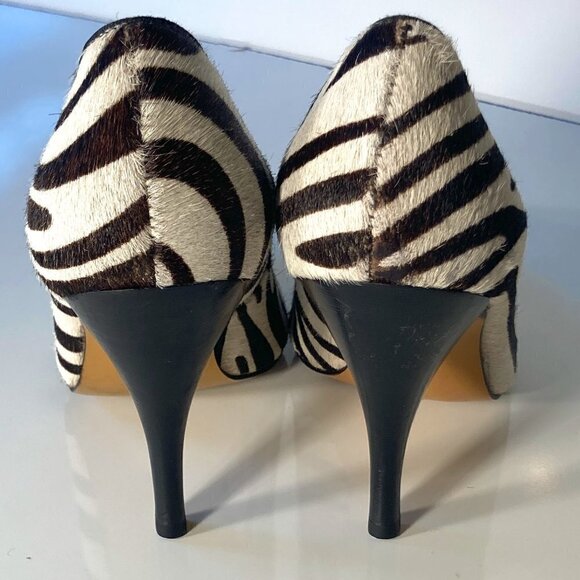 Talbots SZ 7  Naomi calf hair leather zebra print stiletto heels artsy formal - Picture 7 of 9